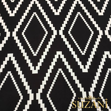 Siyah Beyaz Mozaik Baklava Desenli Kumaş