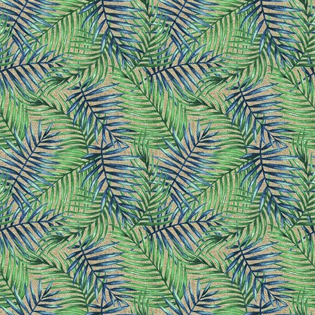 Çuval Zemin Mavi Yeşil Yaprak Desenli Dijital Baskılı Kumaş