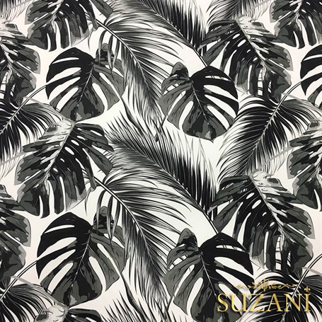 Siyah Beyaz Palmiye Desenli Döşemelik Kumaş