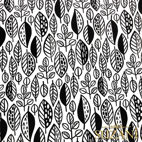 Siyah Beyaz Pop Yaprak Desenli Kumaş