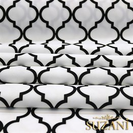 Beyaz Üzeri Siyah Moroccan Desenli Kumaş