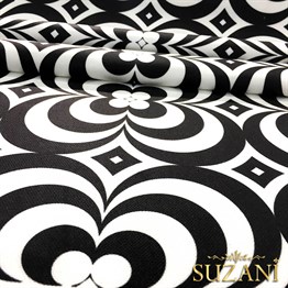 Siyah Beyaz Geometrik Vintage Desenli Kumaş