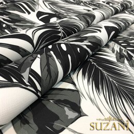 Siyah Beyaz Palmiye Desenli Döşemelik Kumaş